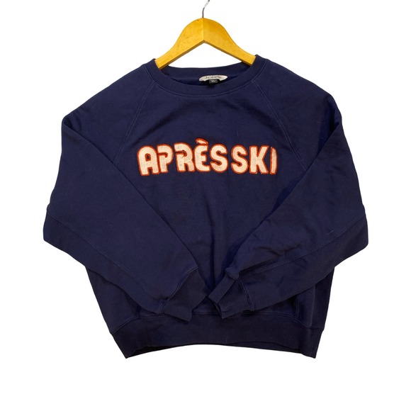J.Crew Womens Navy Blue Apres Ski Sweatshirt Medium Pullover Cotton Peppy Boxy - Picture 8 of 10